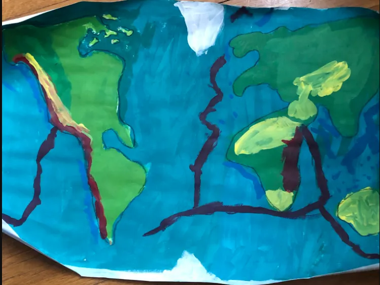 Painting of Tharp-Heezen world map by 5th grader